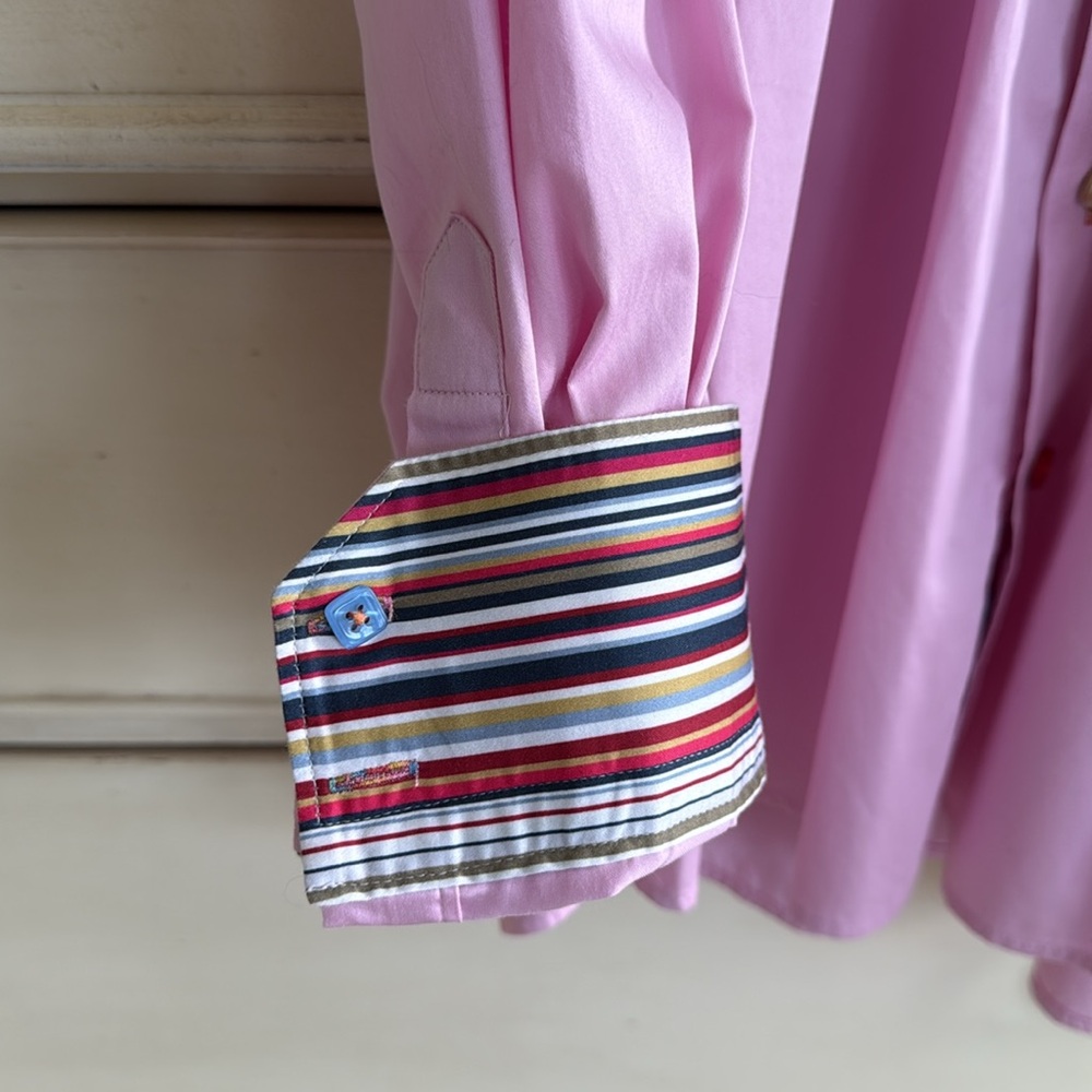 CLAUDIO LUGLI MULTI STRIPE COLLER PINK SHIRT Dress Shirt size XL - Picture 5 of 8